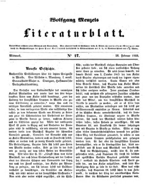 Literaturblatt (Morgenblatt für gebildete Stände) Mittwoch 26. Februar 1868