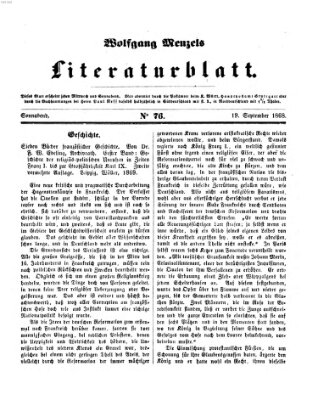 Literaturblatt (Morgenblatt für gebildete Stände) Samstag 19. September 1868