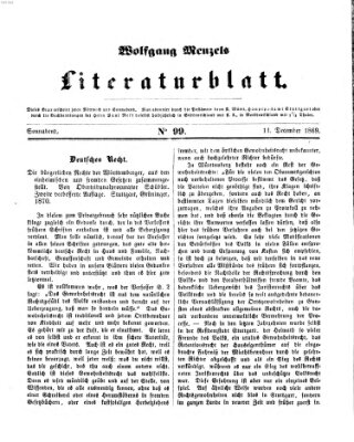 Literaturblatt (Morgenblatt für gebildete Stände) Samstag 11. Dezember 1869