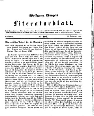 Literaturblatt (Morgenblatt für gebildete Stände) Samstag 25. Dezember 1869