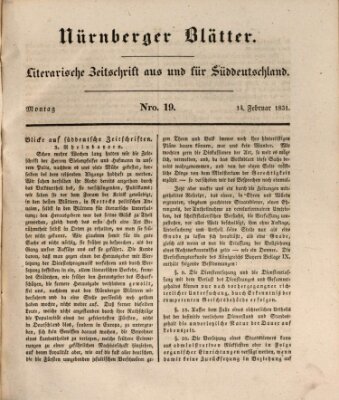 Nürnberger Blätter Montag 14. Februar 1831
