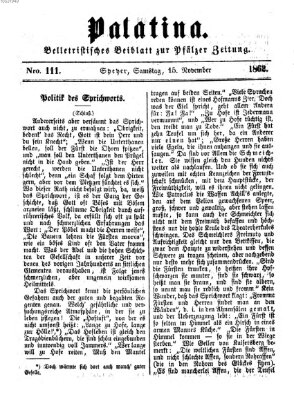 Palatina (Pfälzer Zeitung) Samstag 15. November 1862