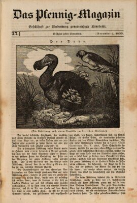 Das Pfennig-Magazin für Verbreitung gemeinnütziger Kenntnisse Samstag 2. November 1833
