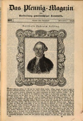 Das Pfennig-Magazin für Verbreitung gemeinnütziger Kenntnisse Samstag 7. November 1840