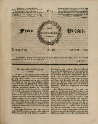 Die freie Presse Donnerstag 29. April 1830