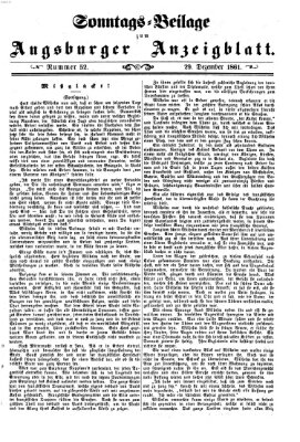 Augsburger Anzeigeblatt Sonntag 29. Dezember 1861