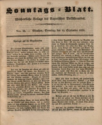 Sonntags-Blatt (Der bayerische Volksfreund) Sonntag 19. September 1830