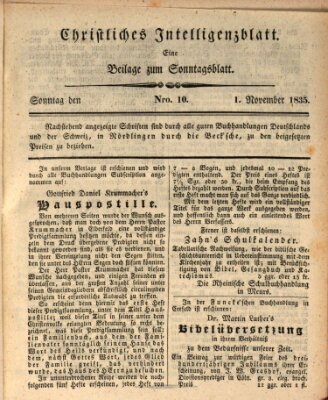 Sonntagsblatt Sonntag 1. November 1835