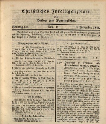 Sonntagsblatt Sonntag 8. November 1840