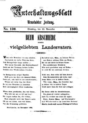 Neustadter Zeitung Dienstag 13. November 1860