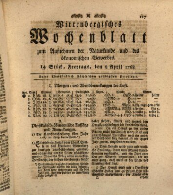 Wittenbergsches Wochenblatt zum Aufnehmen der Naturkunde und des ökonomischen Gewerbes Freitag 8. April 1768