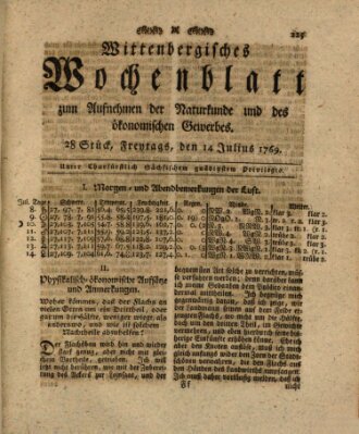Wittenbergsches Wochenblatt zum Aufnehmen der Naturkunde und des ökonomischen Gewerbes Freitag 14. Juli 1769
