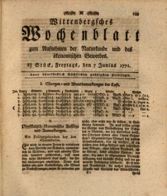 Wittenbergsches Wochenblatt zum Aufnehmen der Naturkunde und des ökonomischen Gewerbes Freitag 7. Juni 1771