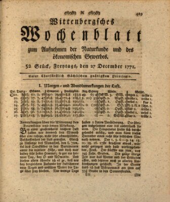 Wittenbergsches Wochenblatt zum Aufnehmen der Naturkunde und des ökonomischen Gewerbes Freitag 27. Dezember 1771
