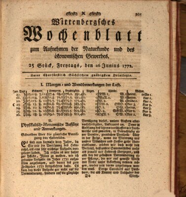 Wittenbergsches Wochenblatt zum Aufnehmen der Naturkunde und des ökonomischen Gewerbes Freitag 26. Juni 1772