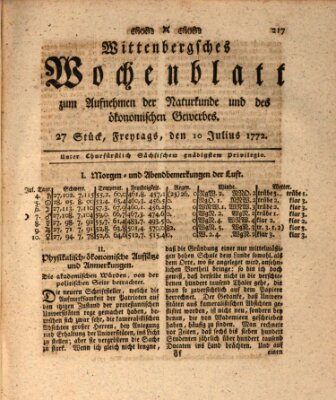 Wittenbergsches Wochenblatt zum Aufnehmen der Naturkunde und des ökonomischen Gewerbes Freitag 10. Juli 1772