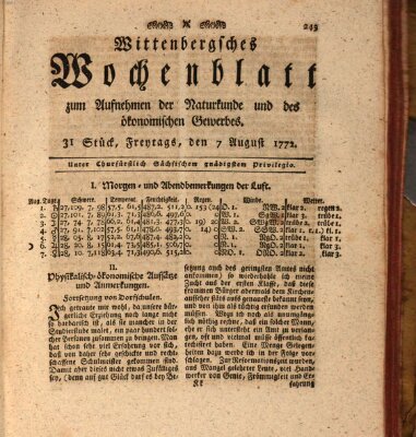 Wittenbergsches Wochenblatt zum Aufnehmen der Naturkunde und des ökonomischen Gewerbes Freitag 7. August 1772