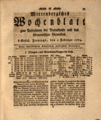 Wittenbergsches Wochenblatt zum Aufnehmen der Naturkunde und des ökonomischen Gewerbes Freitag 5. Februar 1773