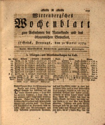 Wittenbergsches Wochenblatt zum Aufnehmen der Naturkunde und des ökonomischen Gewerbes Freitag 30. April 1773