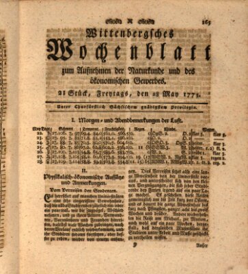 Wittenbergsches Wochenblatt zum Aufnehmen der Naturkunde und des ökonomischen Gewerbes Freitag 28. Mai 1773