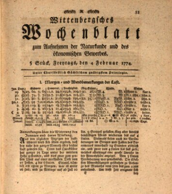 Wittenbergsches Wochenblatt zum Aufnehmen der Naturkunde und des ökonomischen Gewerbes Freitag 4. Februar 1774