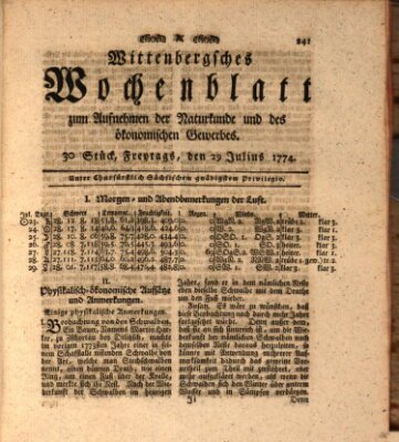 Wittenbergsches Wochenblatt zum Aufnehmen der Naturkunde und des ökonomischen Gewerbes Freitag 29. Juli 1774