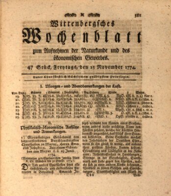 Wittenbergsches Wochenblatt zum Aufnehmen der Naturkunde und des ökonomischen Gewerbes Freitag 25. November 1774