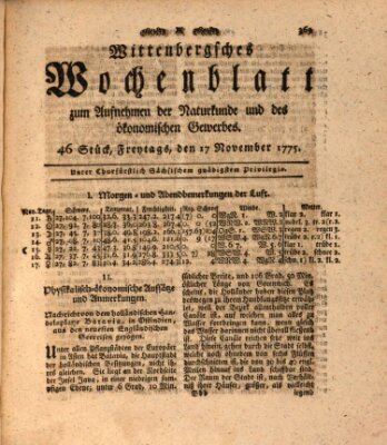 Wittenbergsches Wochenblatt zum Aufnehmen der Naturkunde und des ökonomischen Gewerbes Freitag 17. November 1775