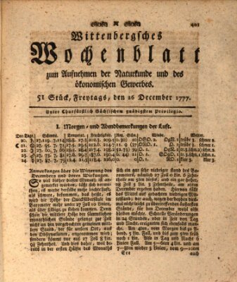 Wittenbergsches Wochenblatt zum Aufnehmen der Naturkunde und des ökonomischen Gewerbes Freitag 26. Dezember 1777