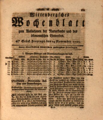 Wittenbergsches Wochenblatt zum Aufnehmen der Naturkunde und des ökonomischen Gewerbes Freitag 24. November 1780
