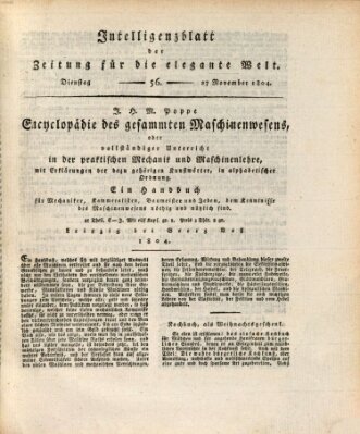 Zeitung für die elegante Welt Dienstag 27. November 1804