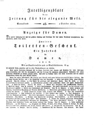 Zeitung für die elegante Welt Samstag 5. Oktober 1805