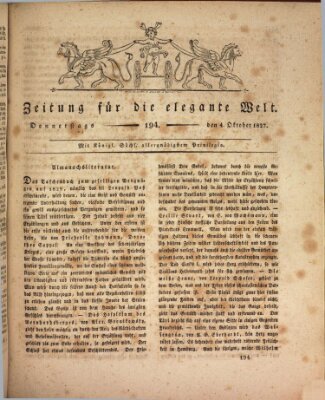 Zeitung für die elegante Welt Donnerstag 4. Oktober 1827