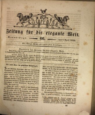Zeitung für die elegante Welt Donnerstag 1. April 1830