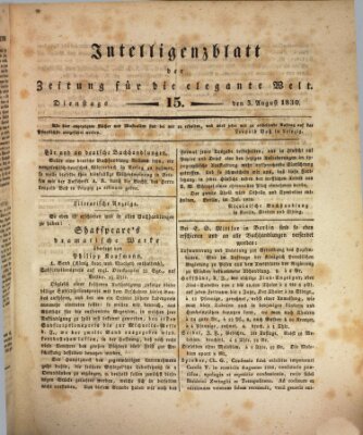 Zeitung für die elegante Welt Dienstag 3. August 1830