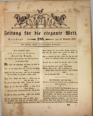 Zeitung für die elegante Welt Dienstag 21. September 1830