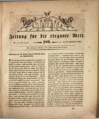 Zeitung für die elegante Welt Dienstag 27. September 1831