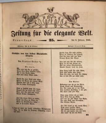 Zeitung für die elegante Welt Donnerstag 4. Februar 1841