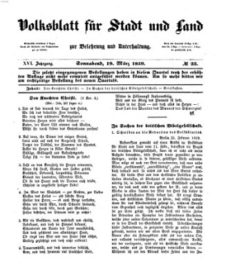 Volksblatt für Stadt und Land zur Belehrung und Unterhaltung Samstag 19. März 1859