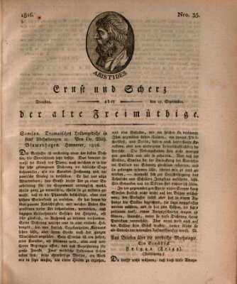 Ernst und Scherz oder Der alte Freimüthige Dienstag 17. September 1816