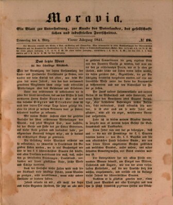 Moravia Donnerstag 4. März 1841