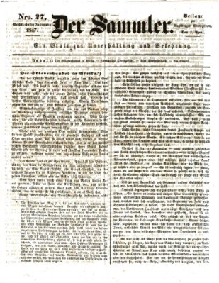 Der Sammler (Augsburger Abendzeitung) Samstag 3. April 1847