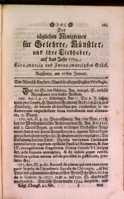 Der täglichen Neuigkeiten für Neubegierige überhaupts und für Gelehrte, Künstler, und ihre Liebhaber auf das Jahr ..., ... Stück Samstag 27. Januar 1759
