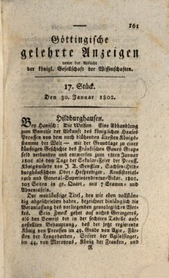 Göttingische gelehrte Anzeigen (Göttingische Zeitungen von gelehrten Sachen) Samstag 30. Januar 1802