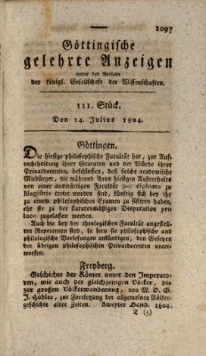 Göttingische gelehrte Anzeigen (Göttingische Zeitungen von gelehrten Sachen) Samstag 14. Juli 1804