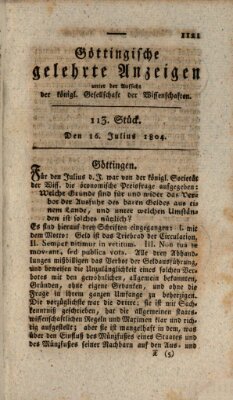 Göttingische gelehrte Anzeigen (Göttingische Zeitungen von gelehrten Sachen) Montag 16. Juli 1804