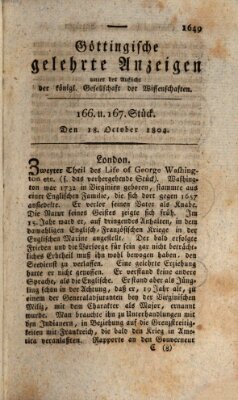 Göttingische gelehrte Anzeigen (Göttingische Zeitungen von gelehrten Sachen) Donnerstag 18. Oktober 1804