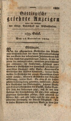 Göttingische gelehrte Anzeigen (Göttingische Zeitungen von gelehrten Sachen) Montag 26. November 1804