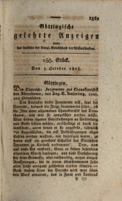 Göttingische gelehrte Anzeigen (Göttingische Zeitungen von gelehrten Sachen) Samstag 5. Oktober 1805