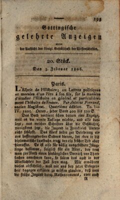 Göttingische gelehrte Anzeigen (Göttingische Zeitungen von gelehrten Sachen) Montag 3. Februar 1806